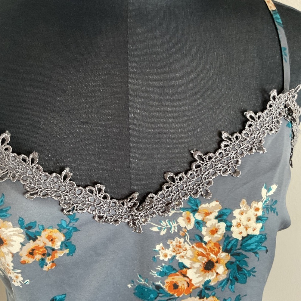 Honey Punch Orange Gray Floral Slip Dress L Large Mini Spaghetti Strap Night Out - Picture 7 of 10